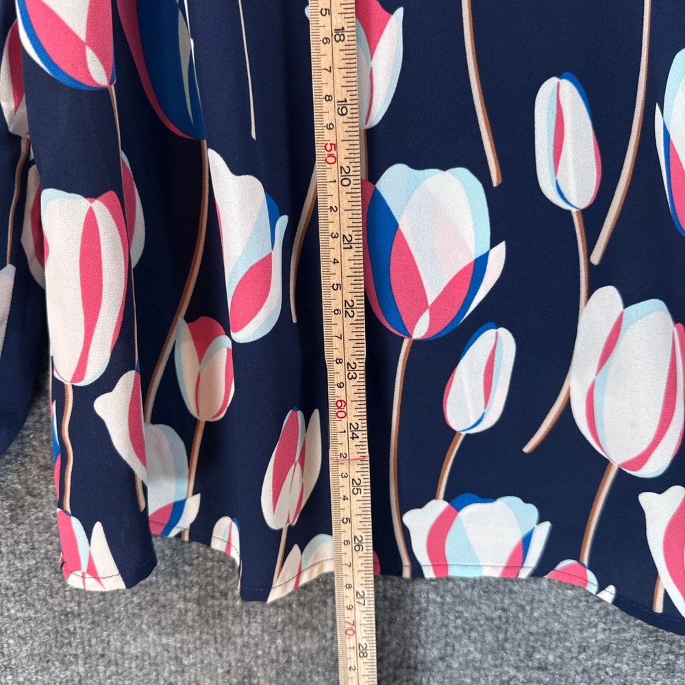 Talbots Blouse Womens 1X Petite Blue Tulip Print Ruffle Neck Floral Plus Size - Picture 5 of 8